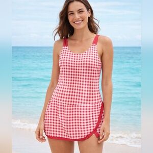Lands’ End × Draper James Gingham Swim Dress Size 10 Preppy Modest